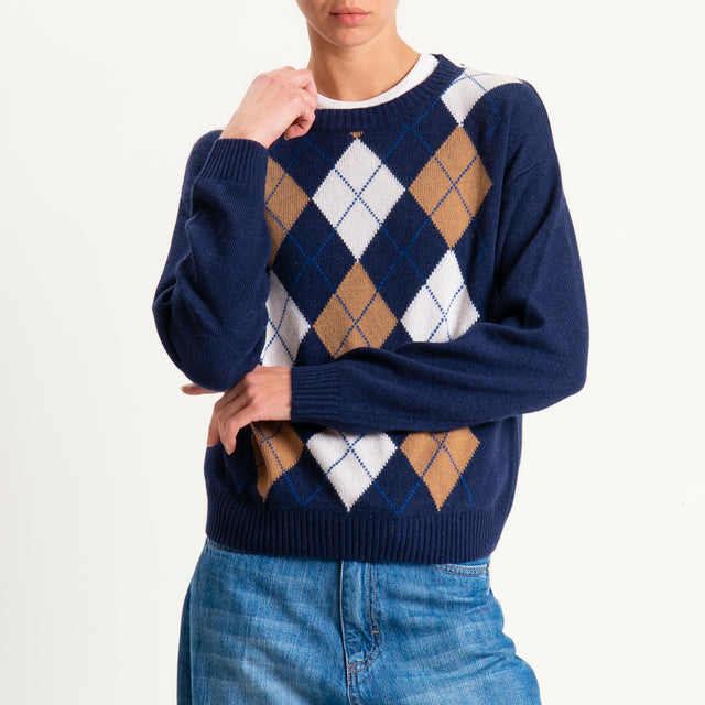 Tensione in-Maglia rombi misto cashmere - blu/camel/gesso