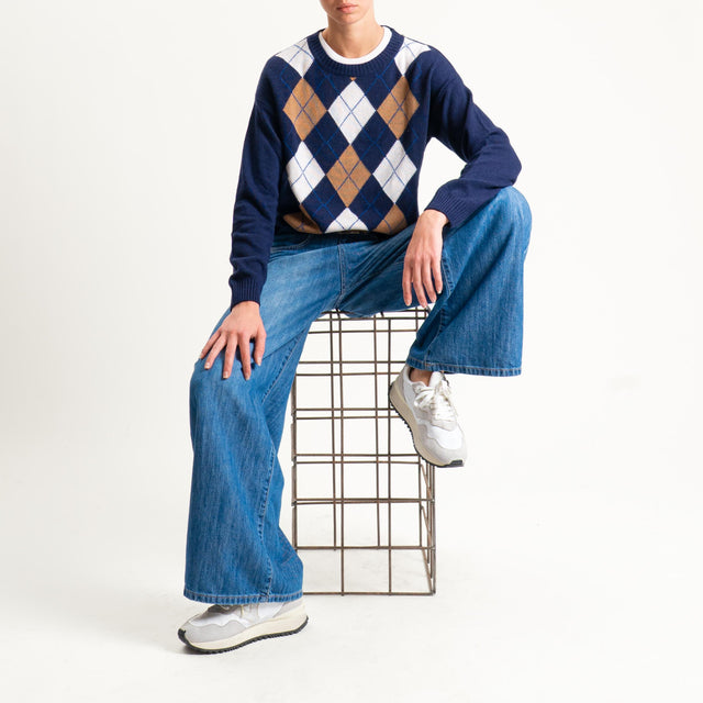 Tensione in-Maglia rombi misto cashmere - blu/camel/gesso