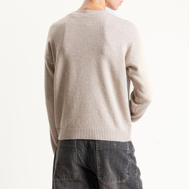 Tensione in-Maglia girocollo rombi argyle misto cashmere - beige/panna/antracite