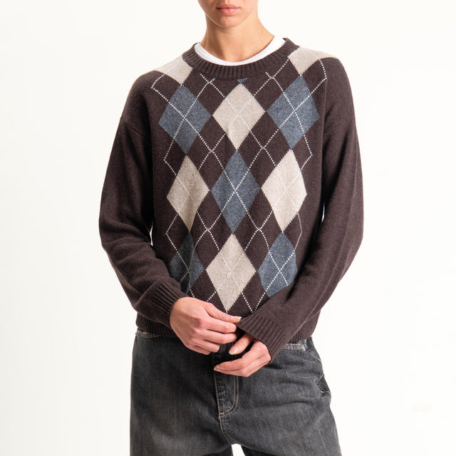 Tensione in-Maglia rombi misto cashmere - moro/antracite/beige