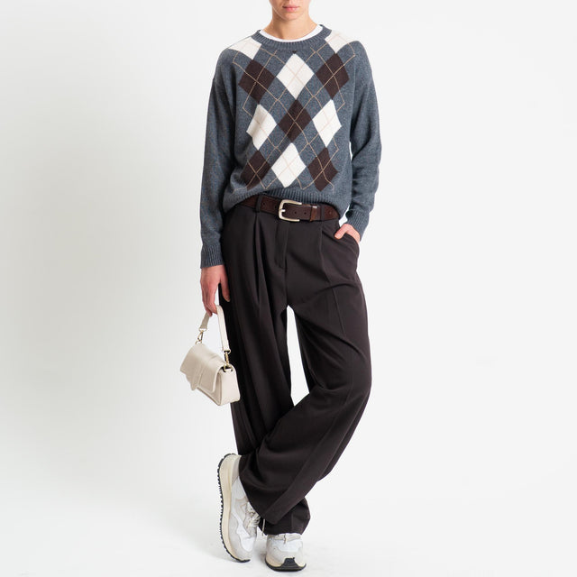 Tensione in-Maglia rombi misto cashmere - antracite/moro/burro