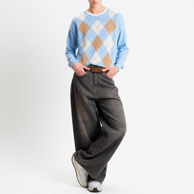 Tensione in-Maglia rombi misto cashmere - azzurro/camel/burro