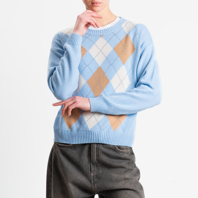 Tensione in-Maglia rombi misto cashmere - azzurro/camel/burro