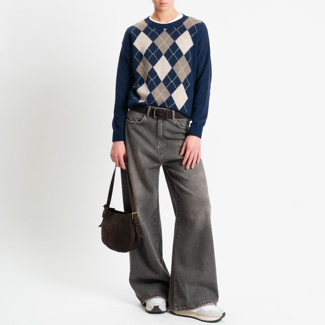 Tensione in-Maglia rombi misto cashmere - blu/casha/castoro