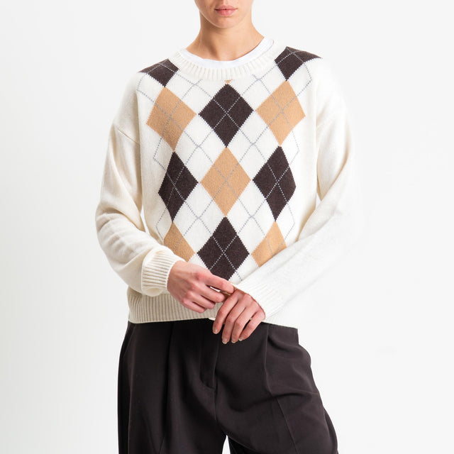 Tensione in-Maglia rombi misto cashmere - panna/camel/moro