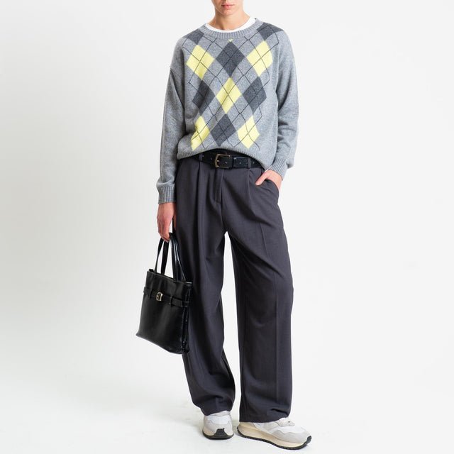 Tensione in-Maglia rombi misto cashmere - grigio/lime/antracite