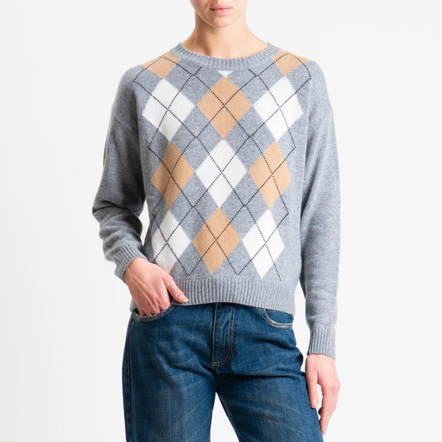 Tensione in-Maglia rombi misto cashmere - grigio/panna/camel