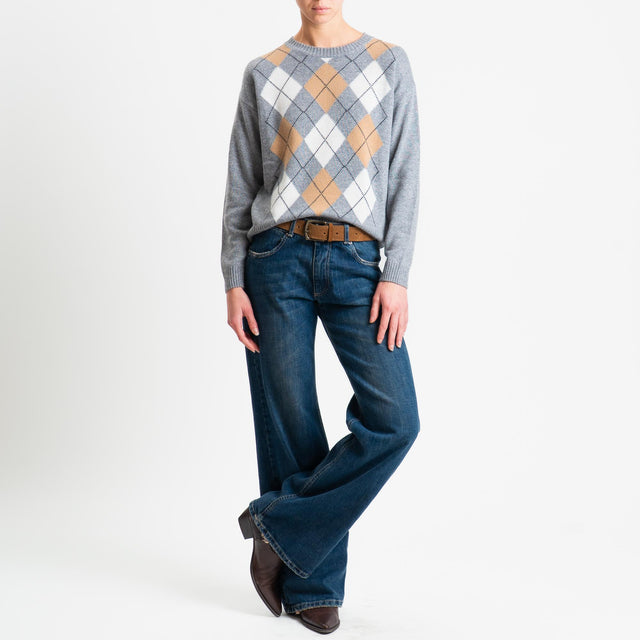 Tensione in-Maglia rombi misto cashmere - grigio/panna/camel