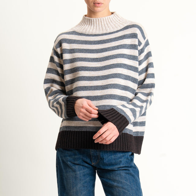 Tensione in-Maglia a righe misto alpaca - cioccolato/grigio/beige