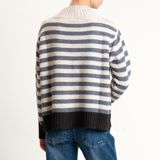 Tensione in-Maglia a righe misto alpaca - cioccolato/grigio/beige