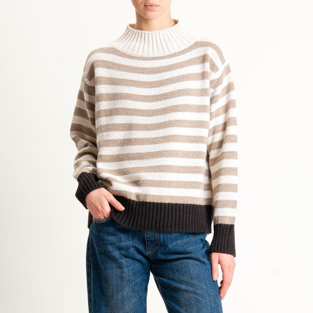 Tensione in-Maglia a righe misto alpaca - cioccolato/mastice/ecru