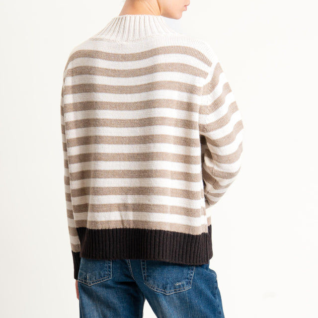 Tensione in-Maglia a righe misto alpaca - cioccolato/mastice/ecru
