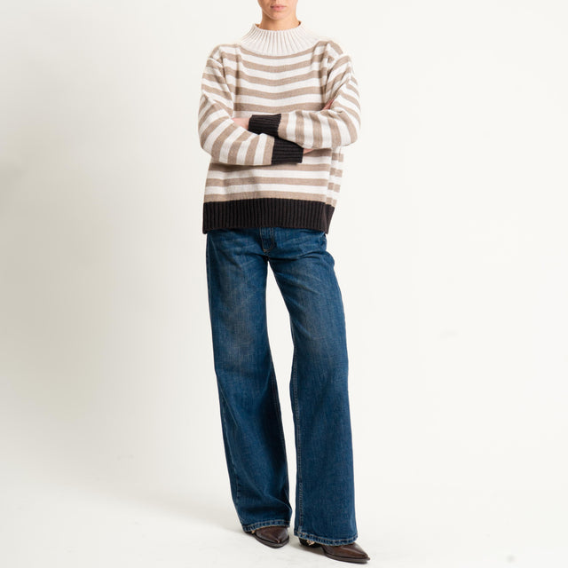 Tensione in-Maglia a righe misto alpaca - cioccolato/mastice/ecru