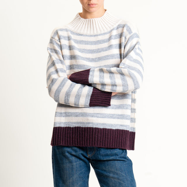 Tensione in-Maglia a righe misto alpaca - bordeaux/perla/ecru