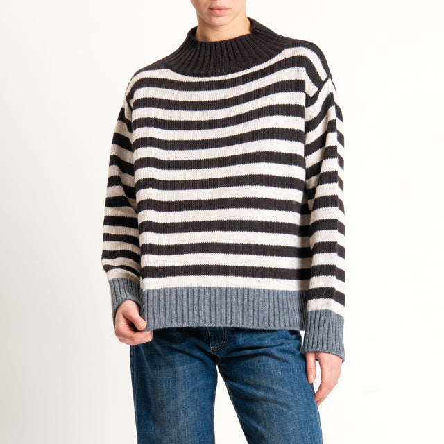 Tensione in-Maglia a righe misto alpaca - grigio/beige/cioccolato