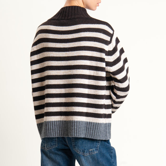 Tensione in-Maglia a righe misto alpaca - grigio/beige/cioccolato