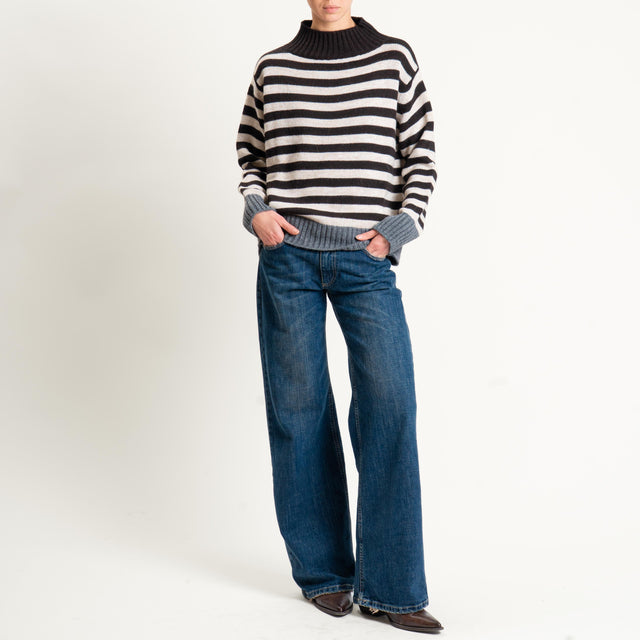 Tensione in-Maglia a righe misto alpaca - grigio/beige/cioccolato