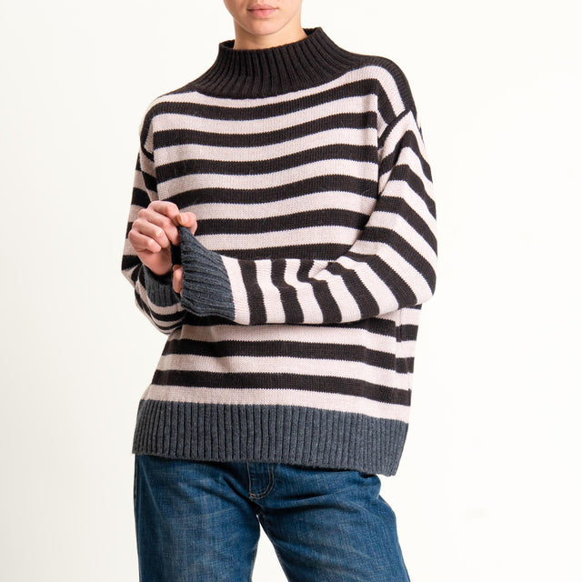 Tensione in-Maglia a righe misto alpaca - antracite/rosa/cioccolato