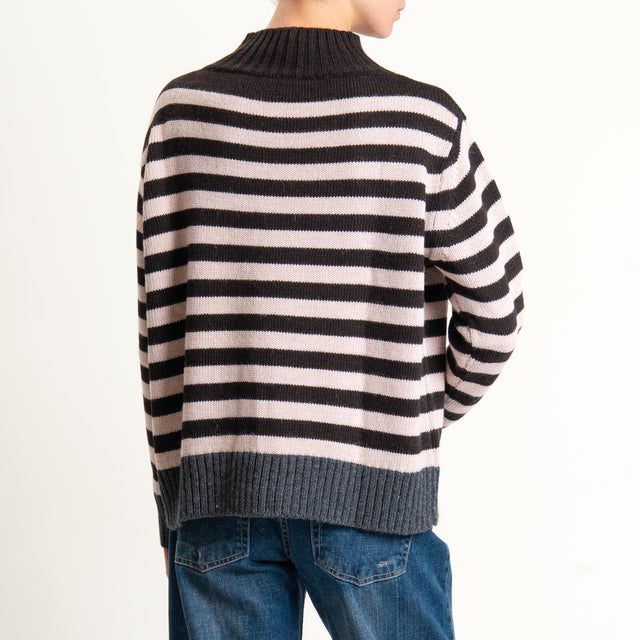 Tensione in-Maglia a righe misto alpaca - antracite/rosa/cioccolato