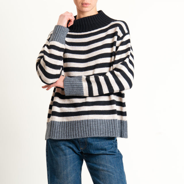 Tensione in-Maglia a righe misto alpaca - grigio/beige/nero