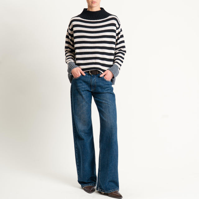 Tensione in-Maglia a righe misto alpaca - grigio/beige/nero