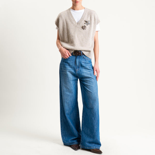 Tensione in-Gilet misto LANA/SETA melange con spille - beige