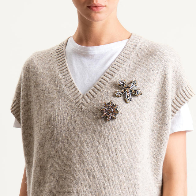 Tensione in-Gilet misto LANA/SETA melange con spille - beige