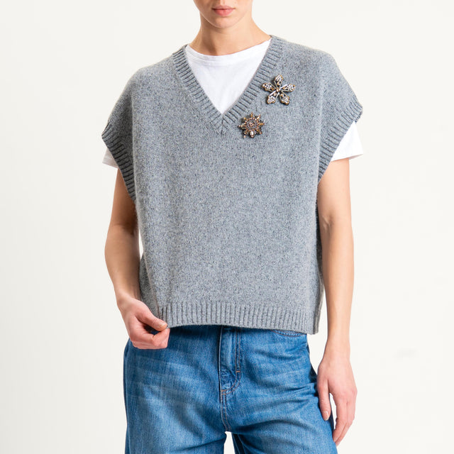 Tensione in-Gilet misto LANA/SETA melange con spille - grigio