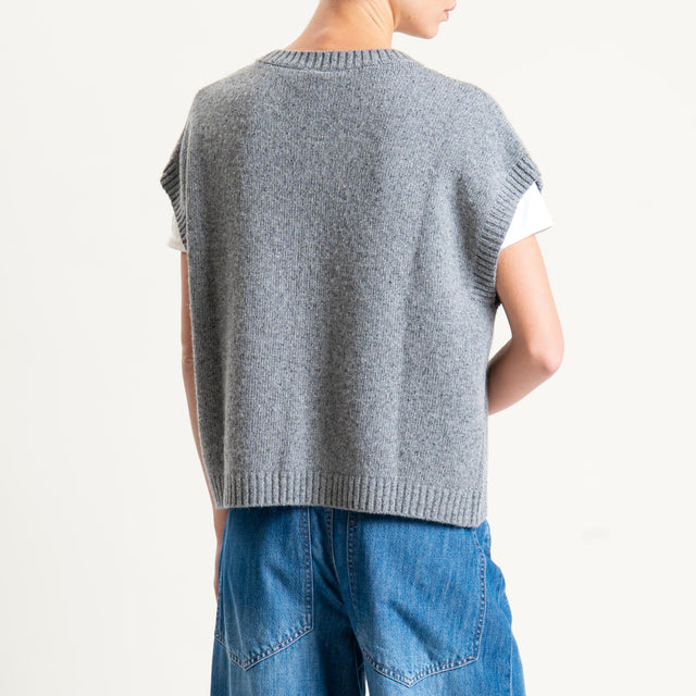 Tensione in-Gilet misto LANA/SETA melange con spille - grigio