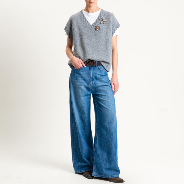 Tensione in-Gilet misto LANA/SETA melange con spille - grigio