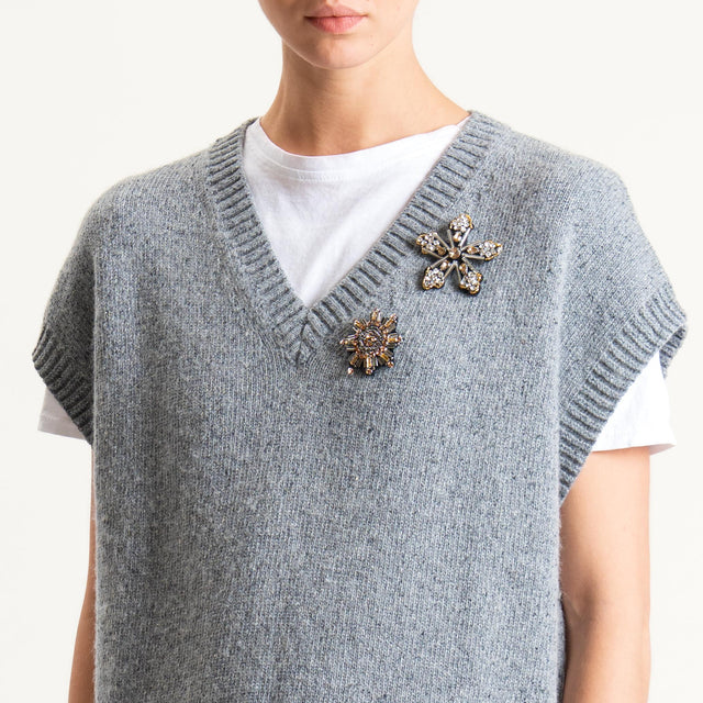 Tensione in-Gilet misto LANA/SETA melange con spille - grigio