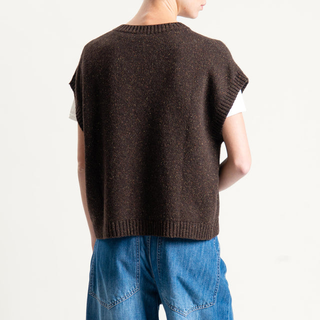 Tensione in-Gilet misto LANA/SETA melange con spille - cioccolato