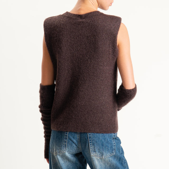 Tensione in-Maglia mohair elasticizzato spalline imbottite con manicotti - moro