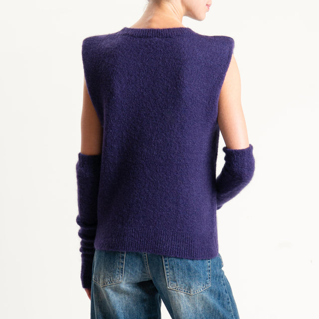 Tensione in-Maglia mohair elasticizzato spalline imbottite con manicotti - viola