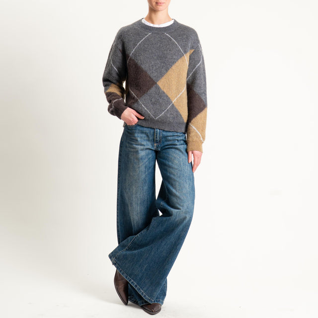 Tensione in-Maglia rombi misto alpaca - antracite/moro/camel/panna