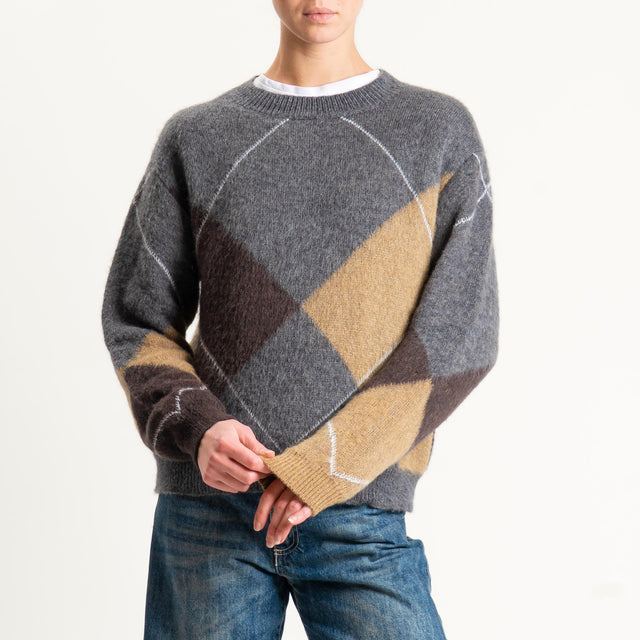 Tensione in-Maglia rombi misto alpaca - antracite/moro/camel/panna