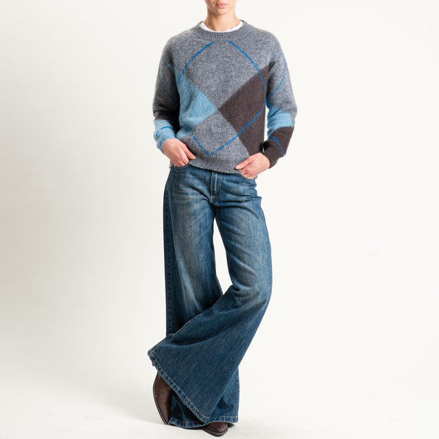 Tensione in-Maglia rombi misto alpaca - grigio/marrone/azzurro/blu