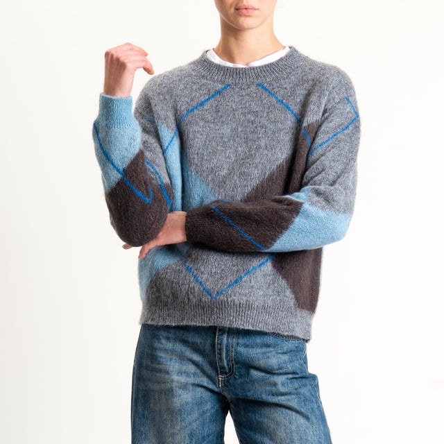 Tensione in-Maglia rombi misto alpaca - grigio/marrone/azzurro/blu