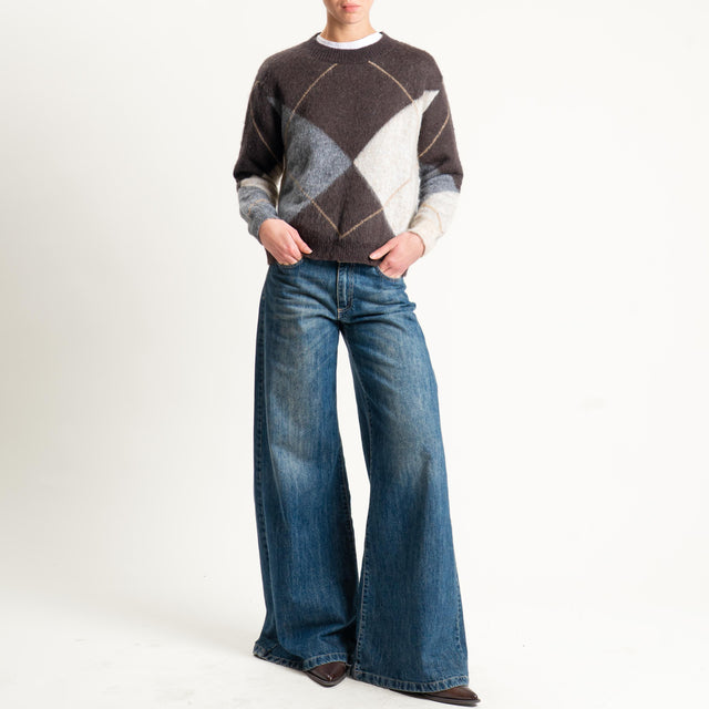 Tensione in-Maglia rombi misto alpaca - marrone/grigio/burro/camel