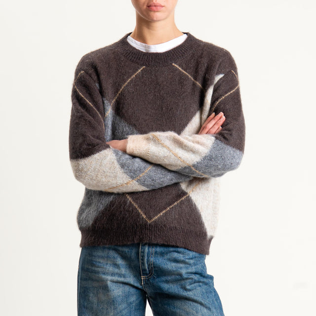 Tensione in-Maglia rombi misto alpaca - marrone/grigio/burro/camel