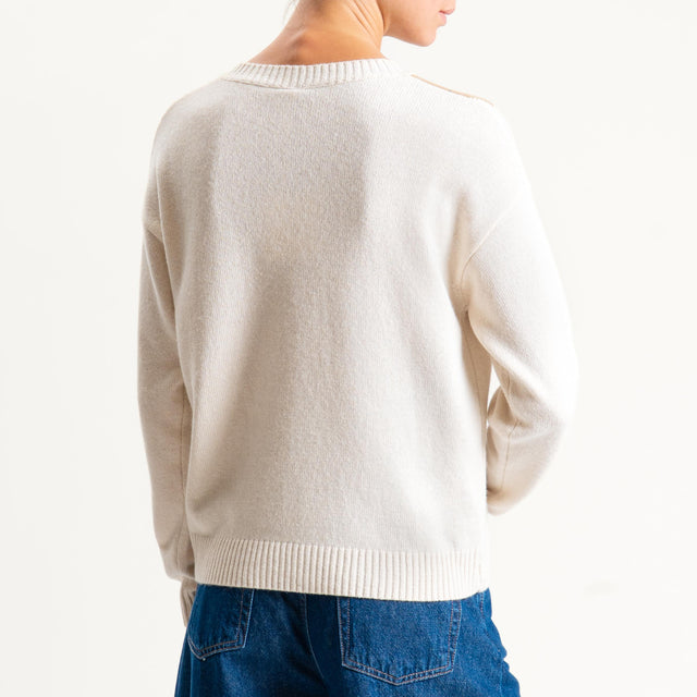 Tensione in-Maglia rombi argyle misto cashmere scollo v - burro/moro/cuoio