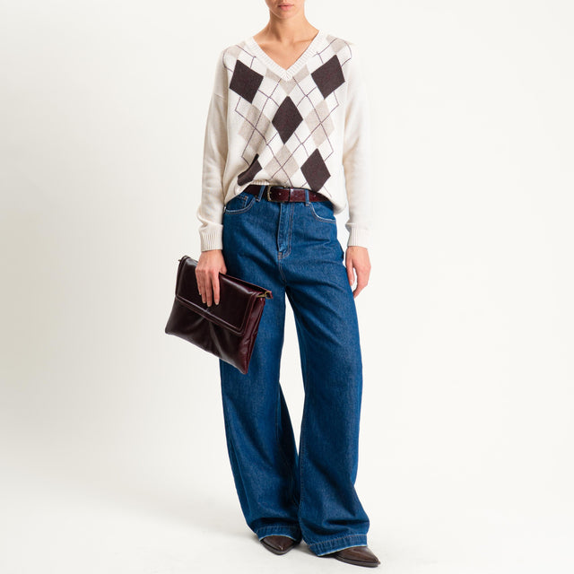 Tensione in-Maglia rombi argyle misto cashmere scollo v - burro/moro/casha