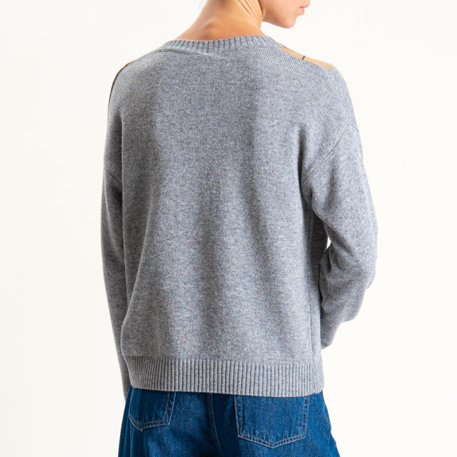 Tensione in-Maglia rombi argyle misto cashmere scollo v - grigio/moro/cuoio