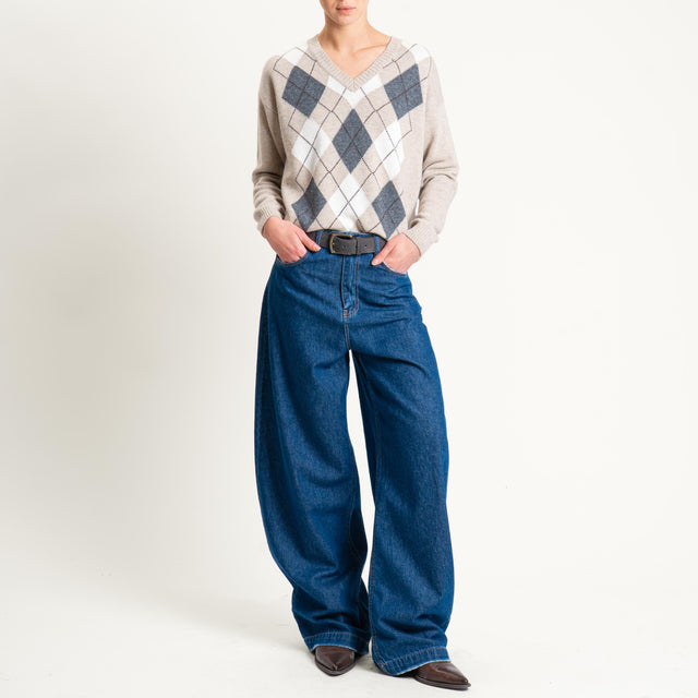 Tensione in-Maglia rombi misto cashmere scollo v - beige/latte/antracite