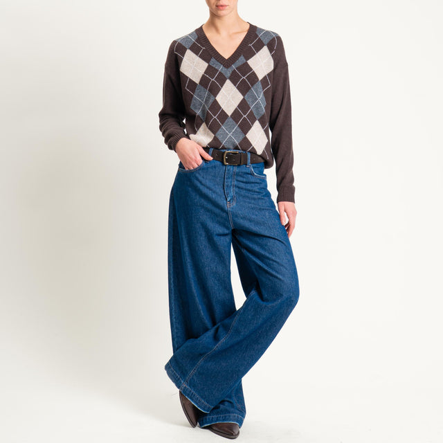 Tensione in-Maglia rombi misto cashmere scollo v - marrone/biege/antracite