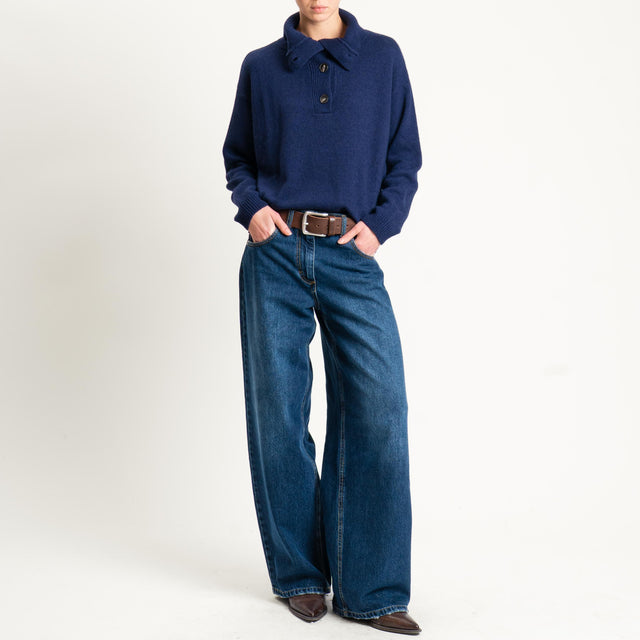 Tensione in-Maglia collo alto con bottoni misto cashmere - blu