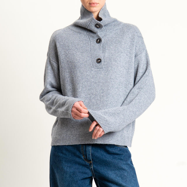 Tensione in-Maglia collo alto con bottoni misto cashmere - grigio