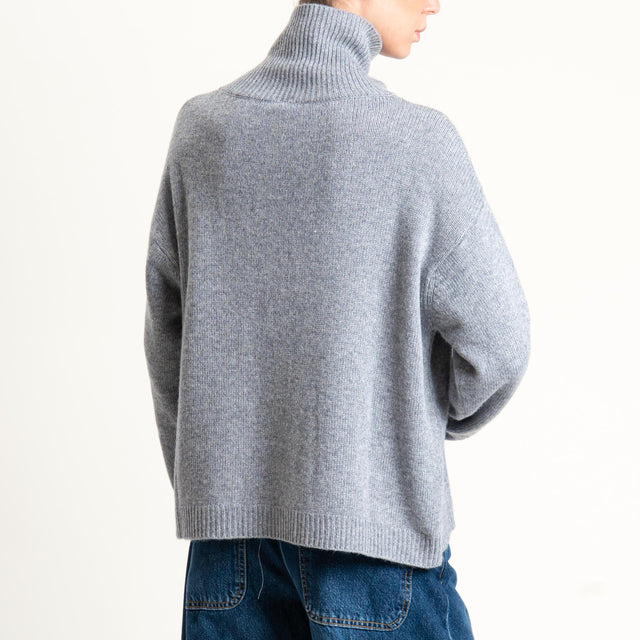 Tensione in-Maglia collo alto con bottoni misto cashmere - grigio