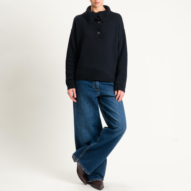 Tensione in-Maglia collo alto con bottoni misto cashmere - nero