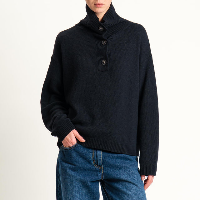 Tensione in-Maglia collo alto con bottoni misto cashmere - nero